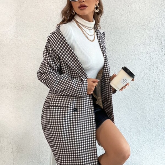 Classic Plaid Button up Blazer Jacket Minimalist - Picture 3 of 5